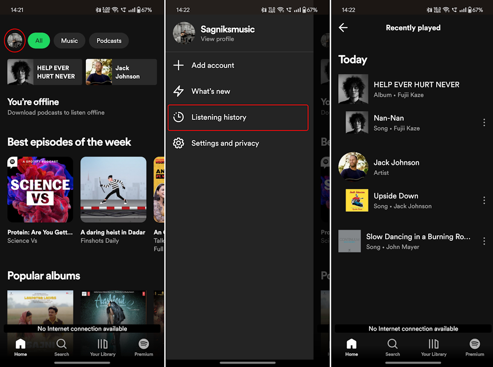 Seeing Spotify Listening History on Android and iOS apps