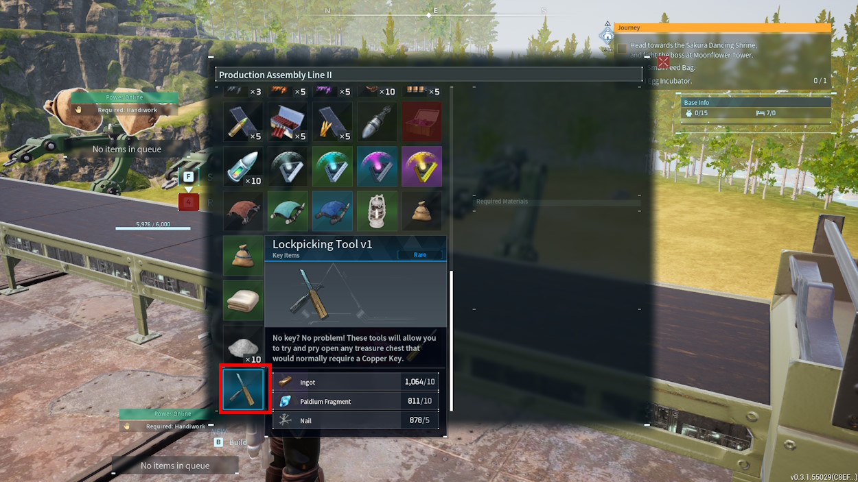 Select Lockpicking tool to Lockpick in Palworld