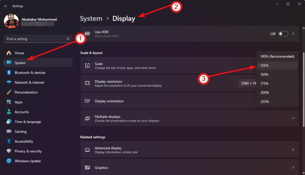 Select display scaling