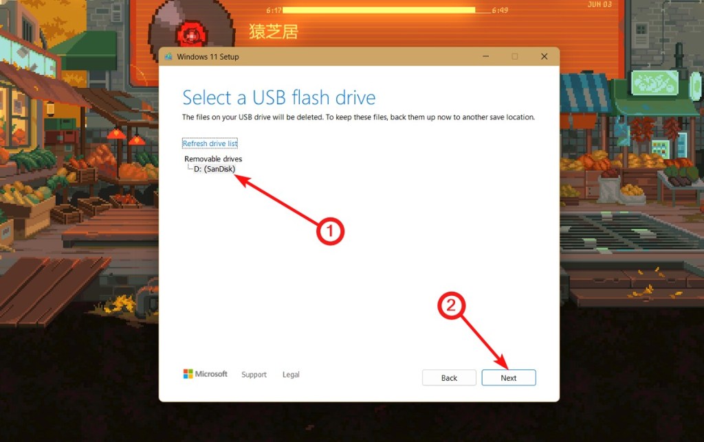Select your USB drive