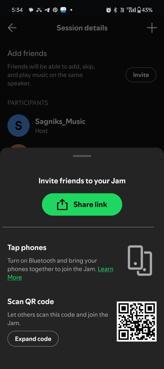 Sharing a Spotify Jam link