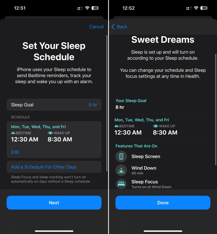 Sleep Schedule Set Up on iPhone