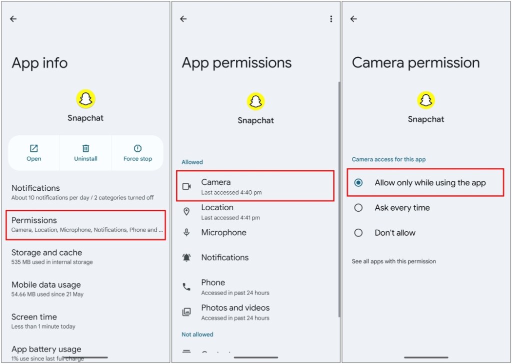 Snapchat Camera Access Android