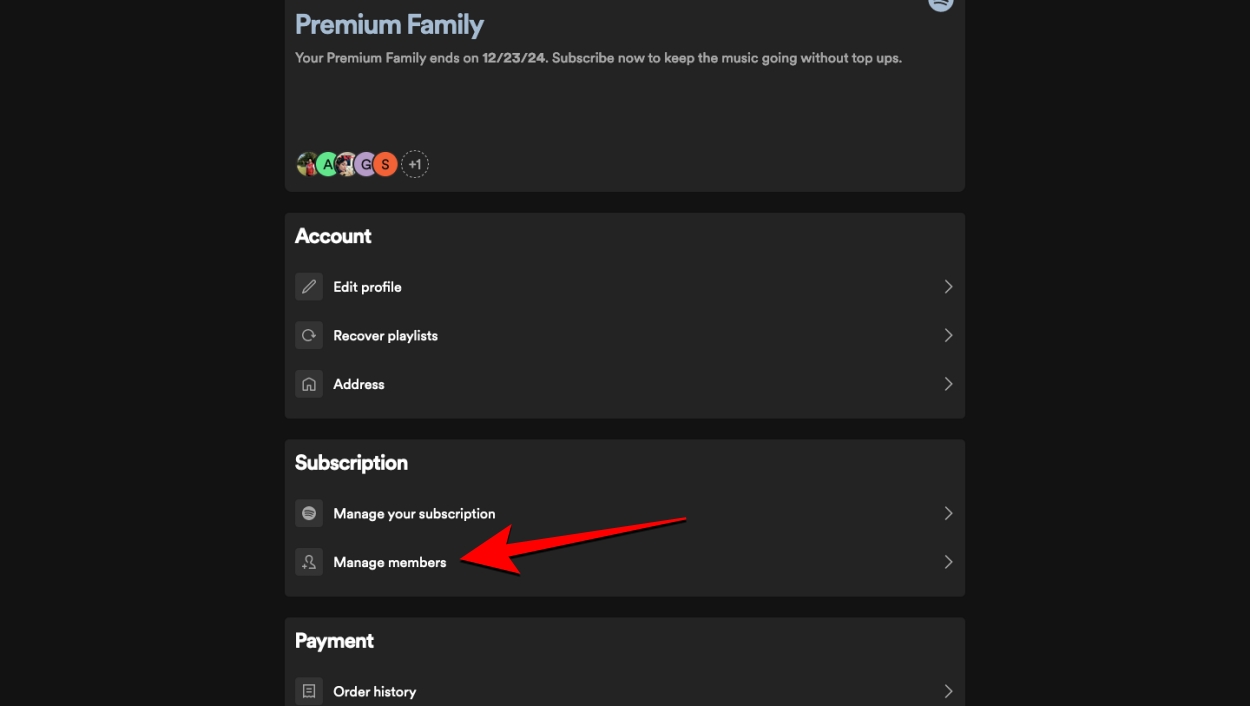 Manage Members on Spotify Family Web