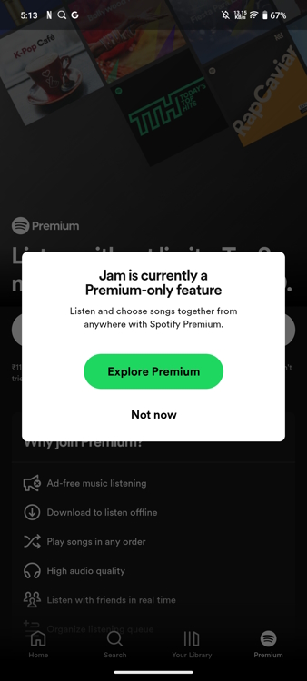 Spotify Jam premium only feature pop up