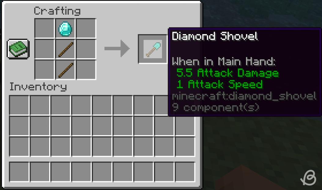 Crafting recipe for a diamond shovel