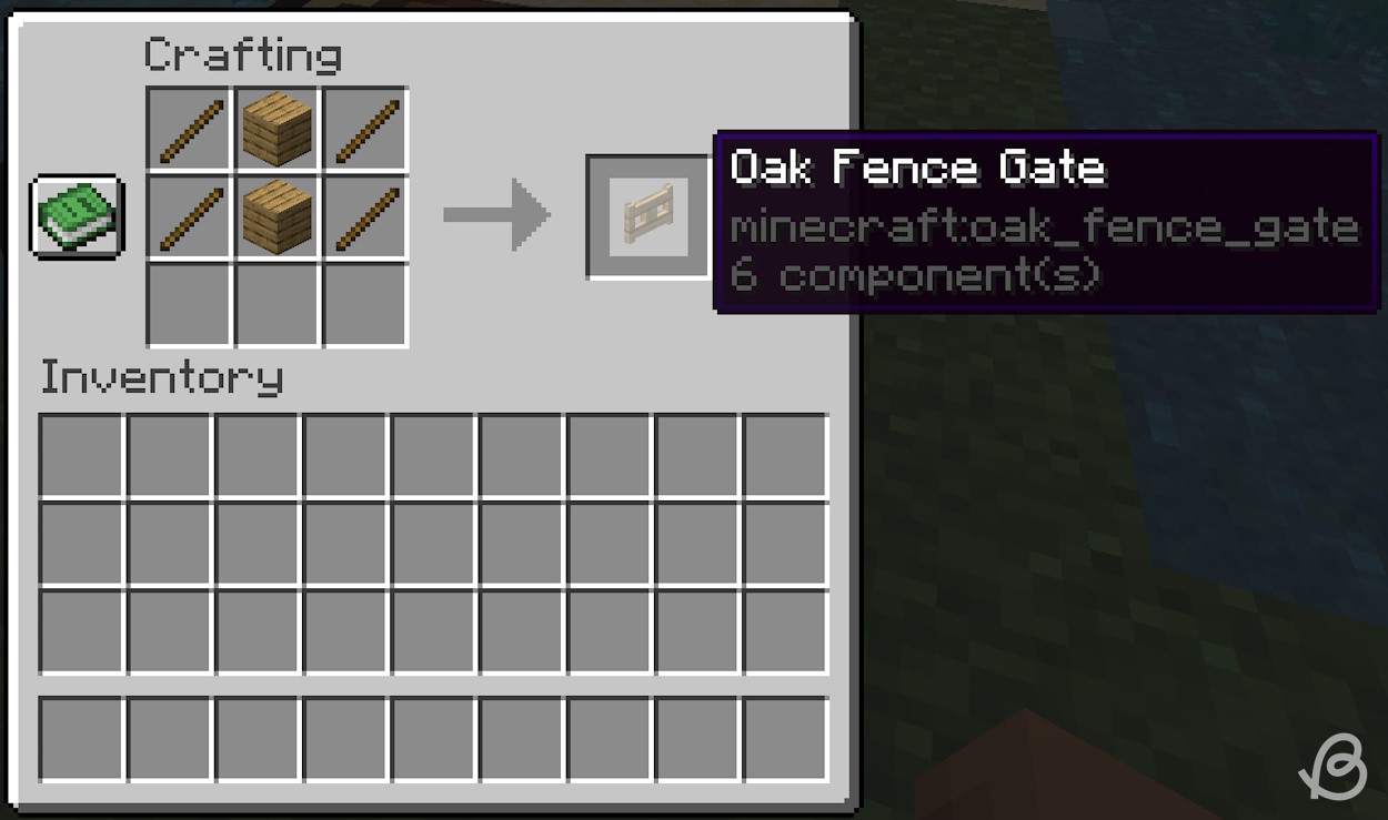 Crafting recipe for an oak fence gate