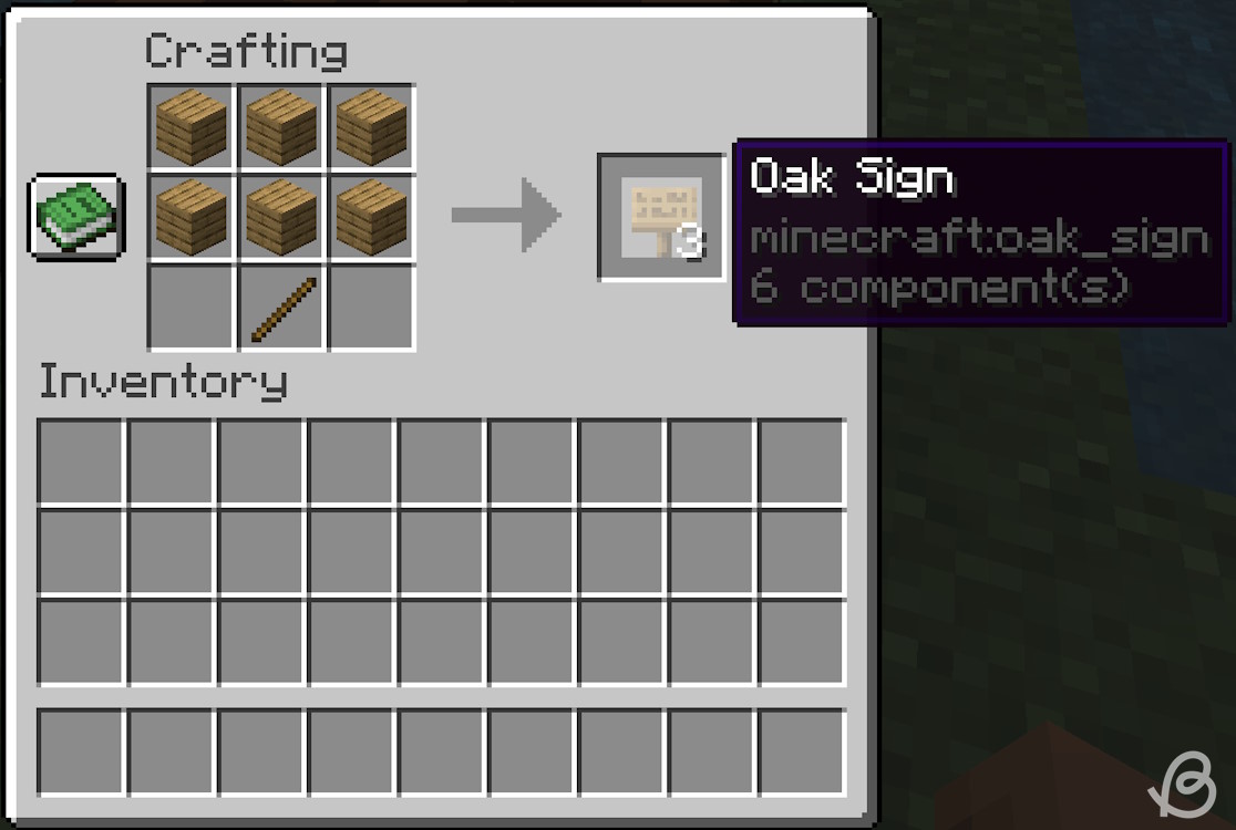 Crafting recipe for an oak sign