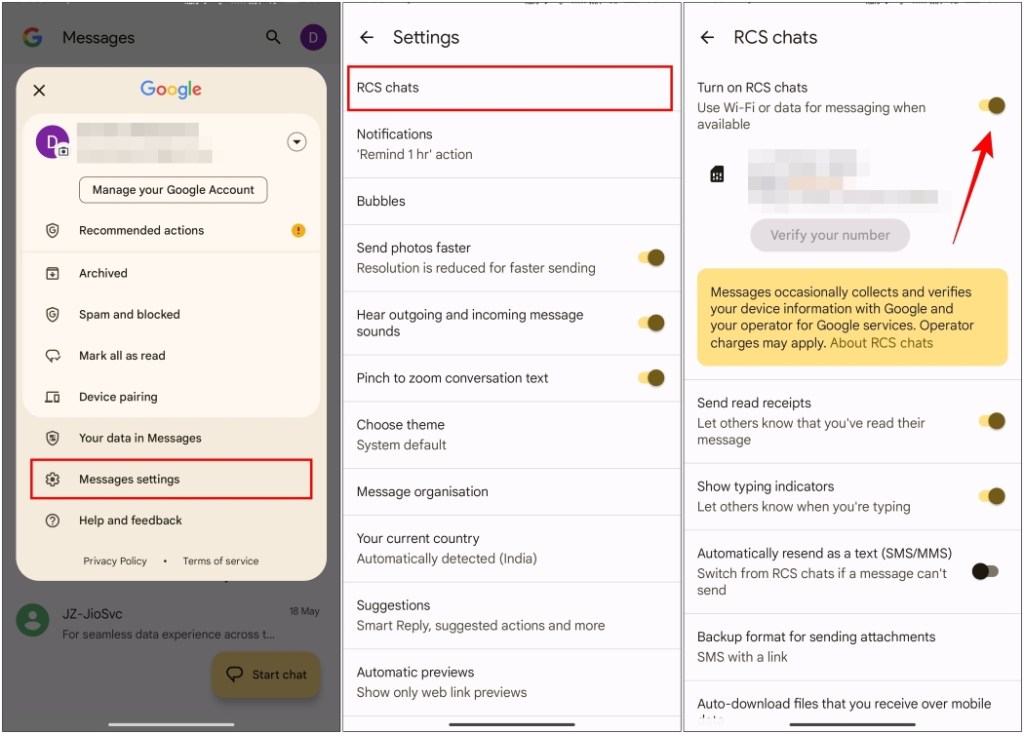 Turn Off RCS Chats Google Messages
