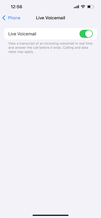 Turn on Live Voicemail Toggle iPhone India