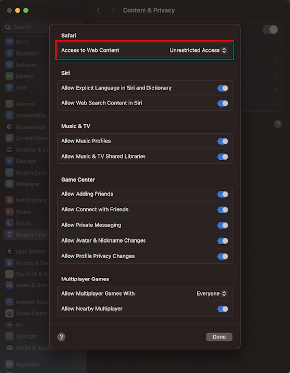 Unrestricted Access in Mac Settings