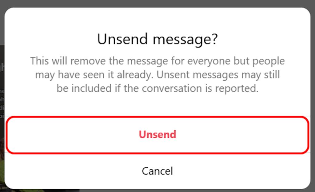 Unsend message confirmation window on Web