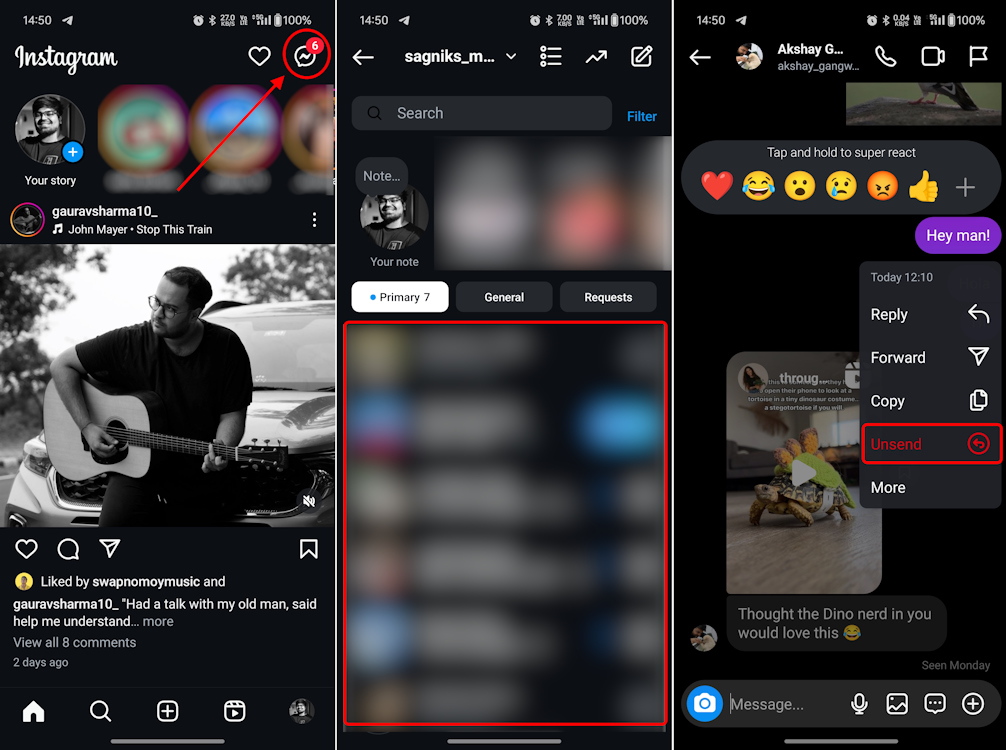 Unsending a message on Instagram