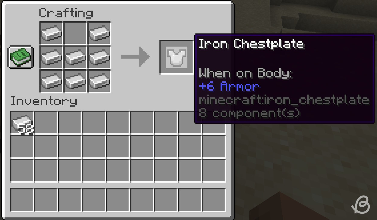 Crafting recipe for an iron chestplate in Minecraft