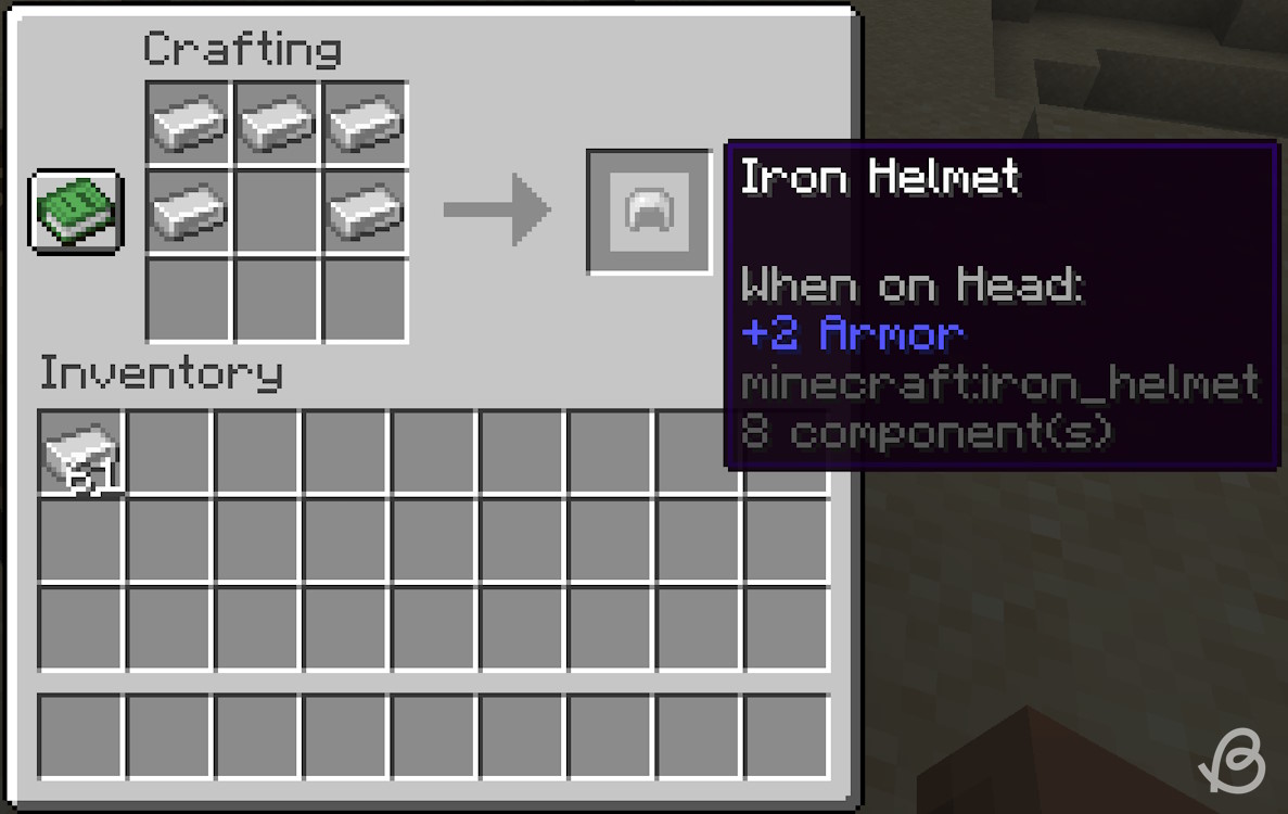 Crafting recipe for an iron helmet