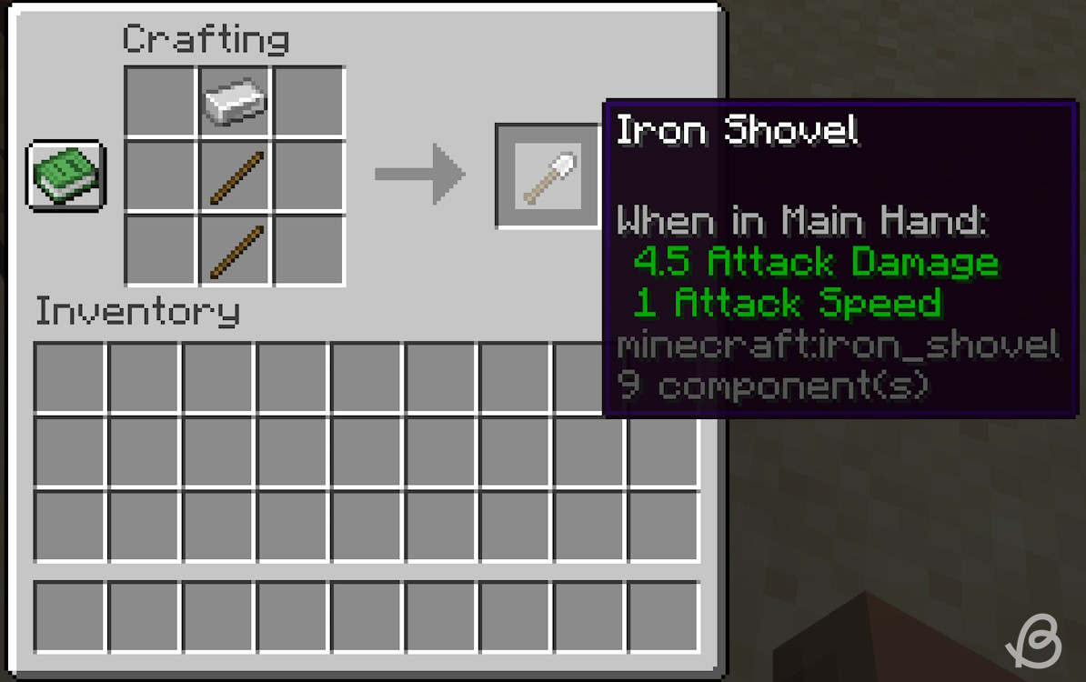 Crafting recipe for an iron shovel