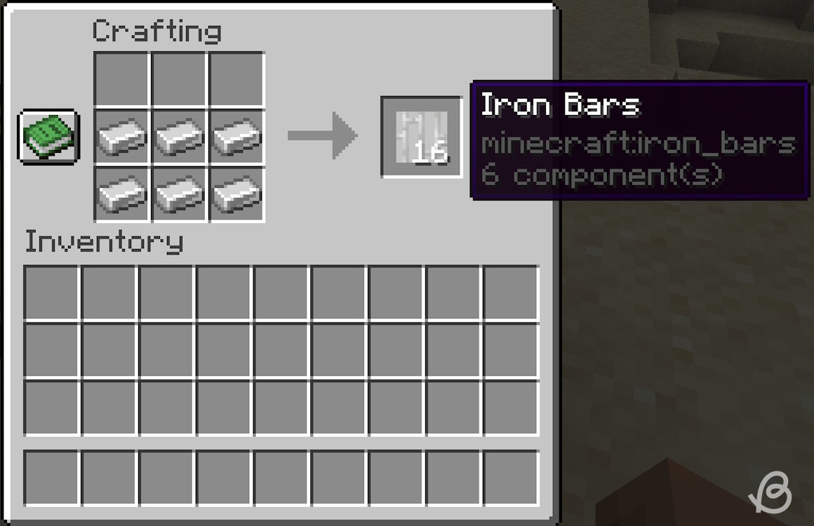 Crafting recipe for iron bars in Minecraft