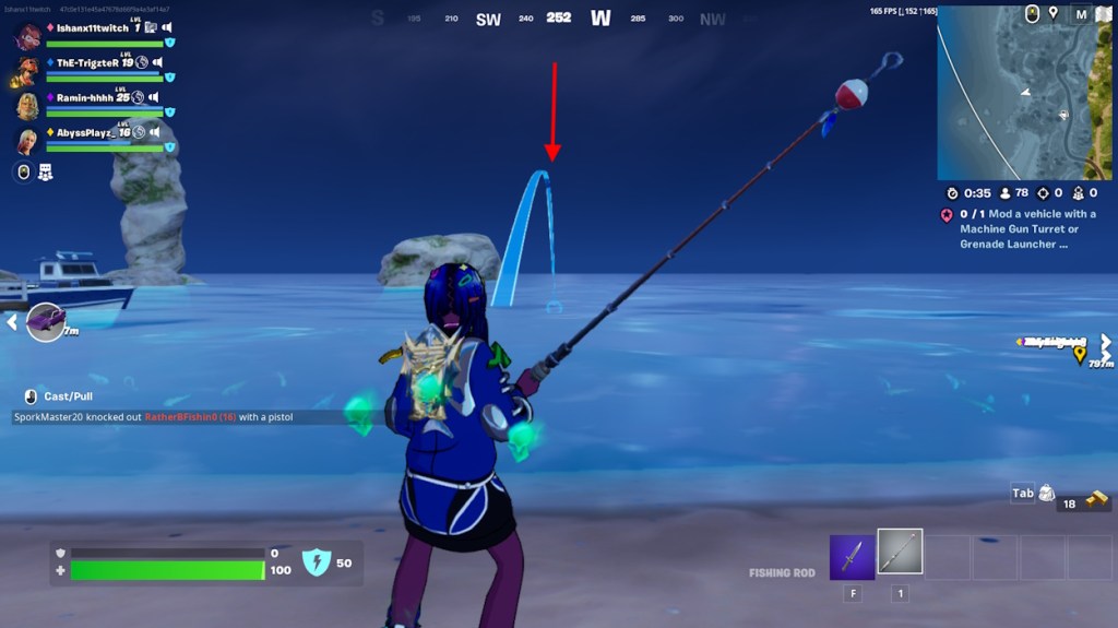 Using Fishing Rod to catch a fish in Fortnite