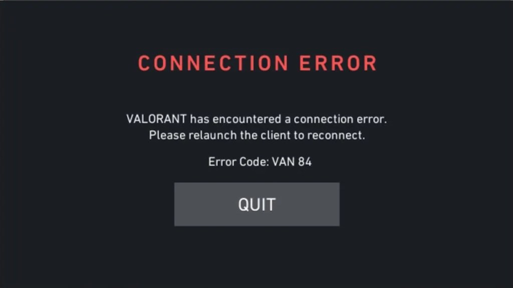 Valorant Van 84 Error message