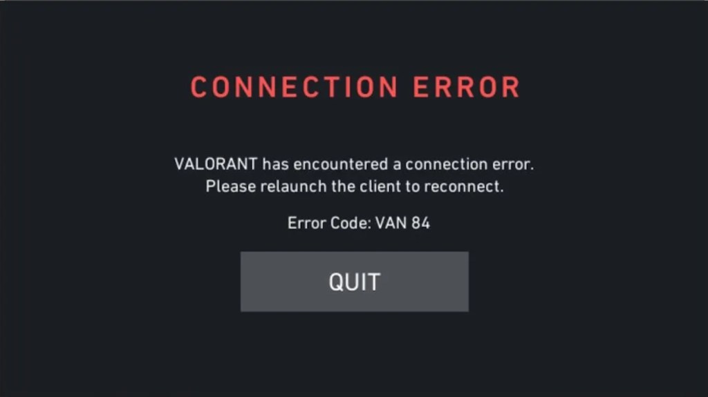 Valorant Van 84 Error message