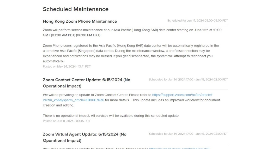 Zoom server maintenance