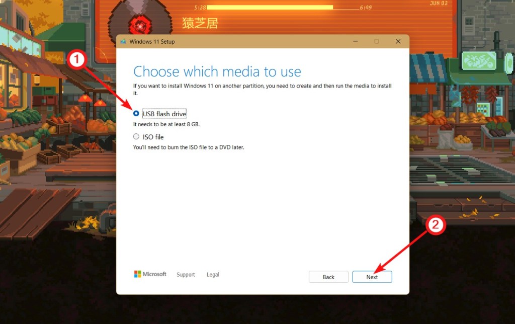 choose USB drive and click next