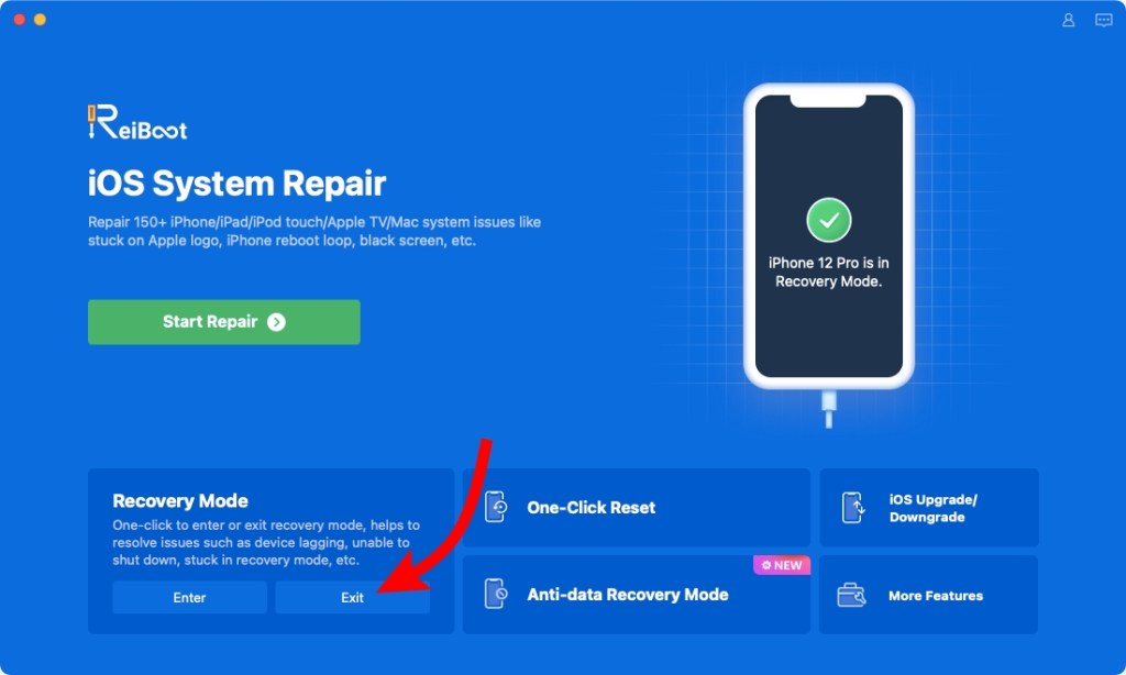 Exit Recovery Mode using Tenorshare Reiboot