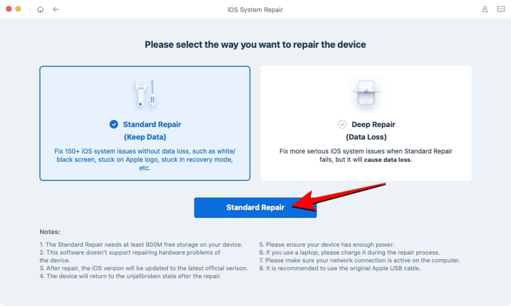 Select Start Repair inside Tenorshare Reiboot