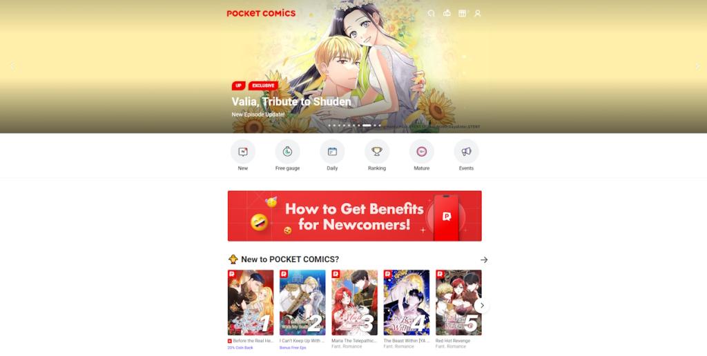 home page of official website of Pocket Comics
