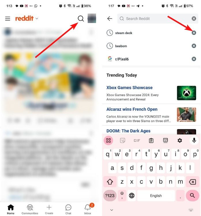 reddit search history clear mobile