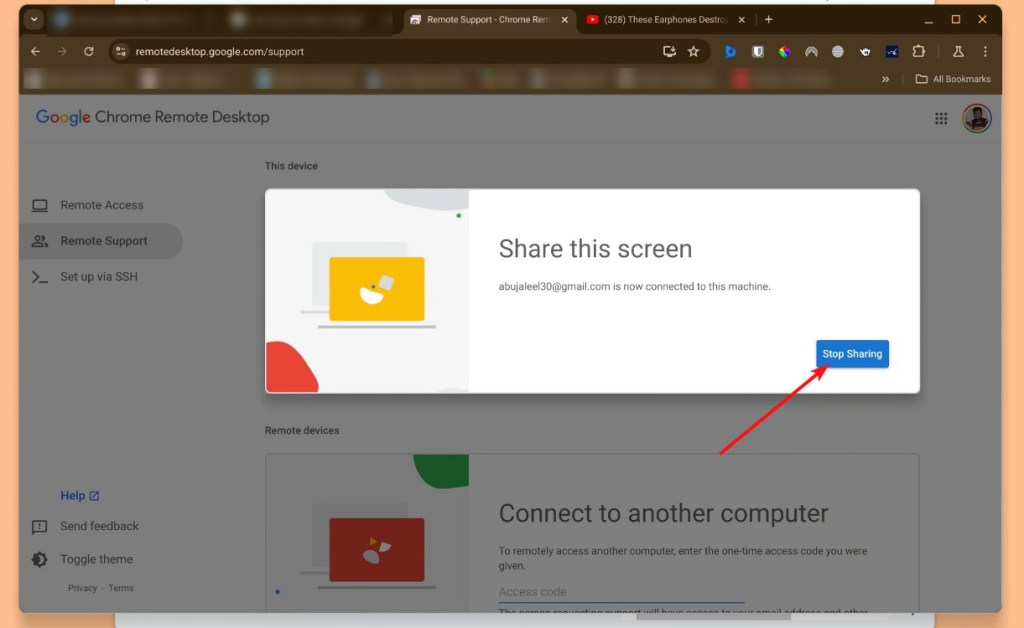 stop sharing - chromebook remote desktop