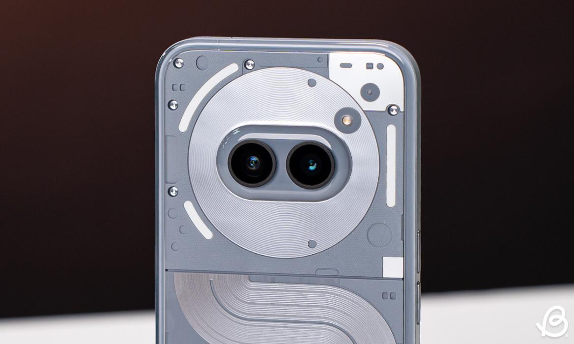 close up shot of Nothing Phone (2a) Plus' rear panel with focus on camera module