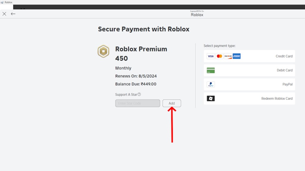Add Star code option in Roblox App
