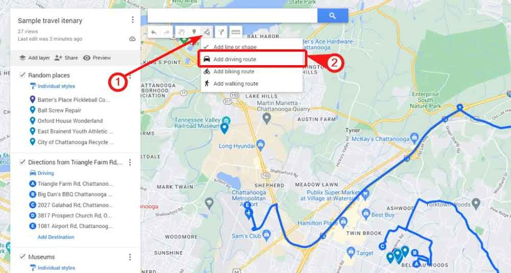 add driving route google maps trip planner