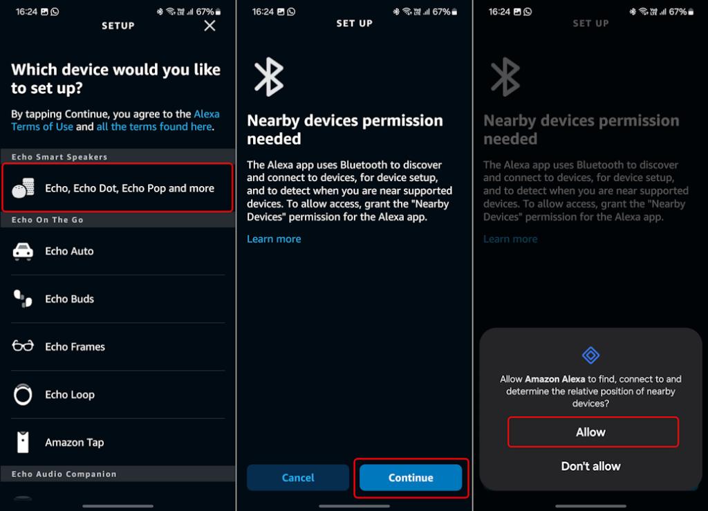 Allowing nearby devices permission Alexa app