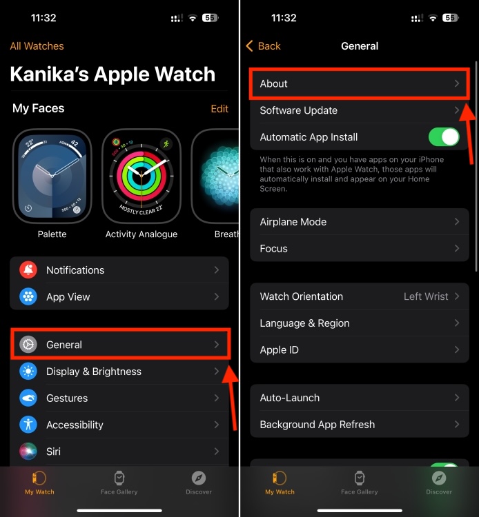 Apple Watch app on iPhone