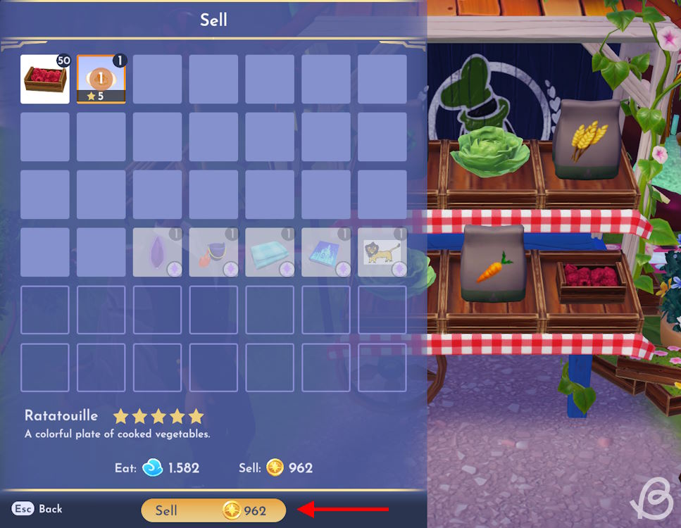 Sell crops and meals to earn star coins in Dreamlight Valley