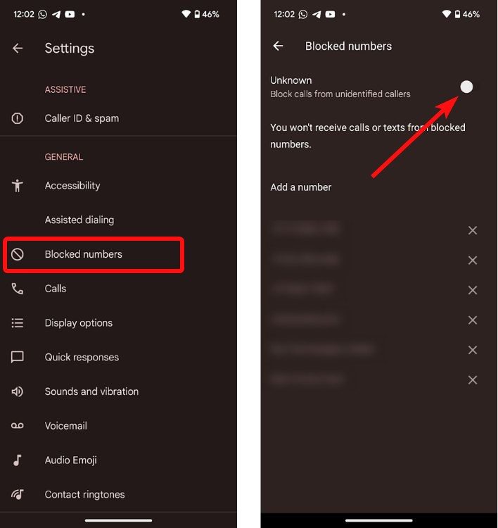 how to check block number in android phone