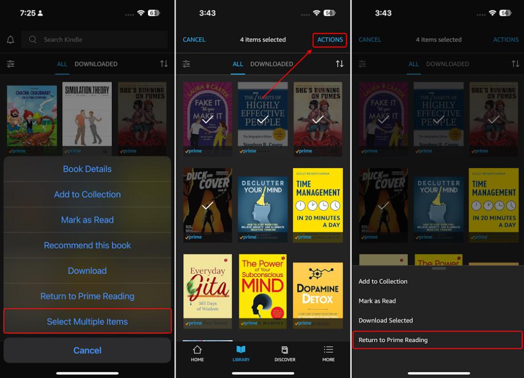 Bulk return books to Prime Reading on iOS