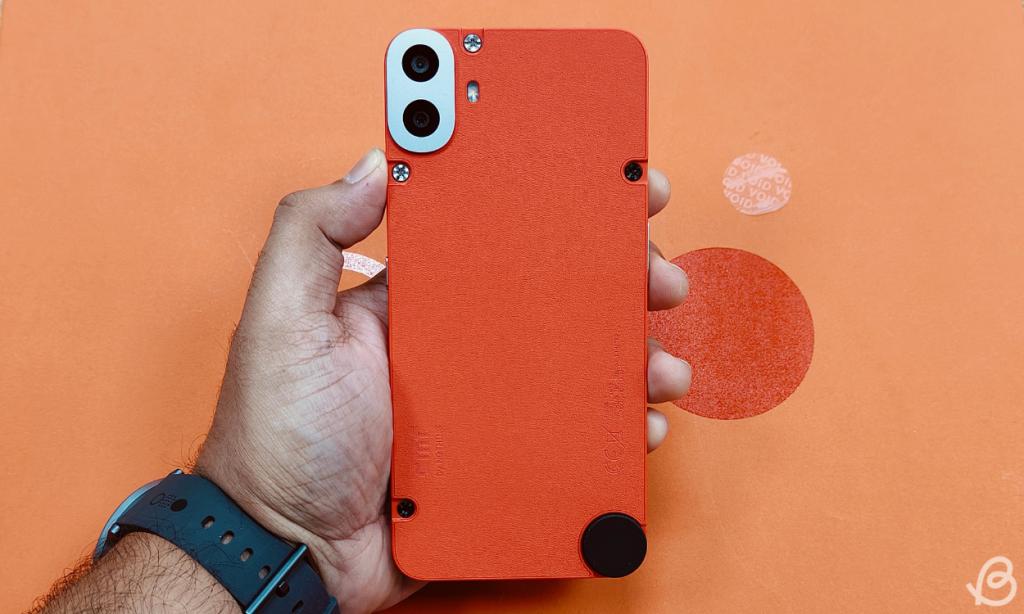 CMF Phone 1 Back Panel design orange with black screws and dial