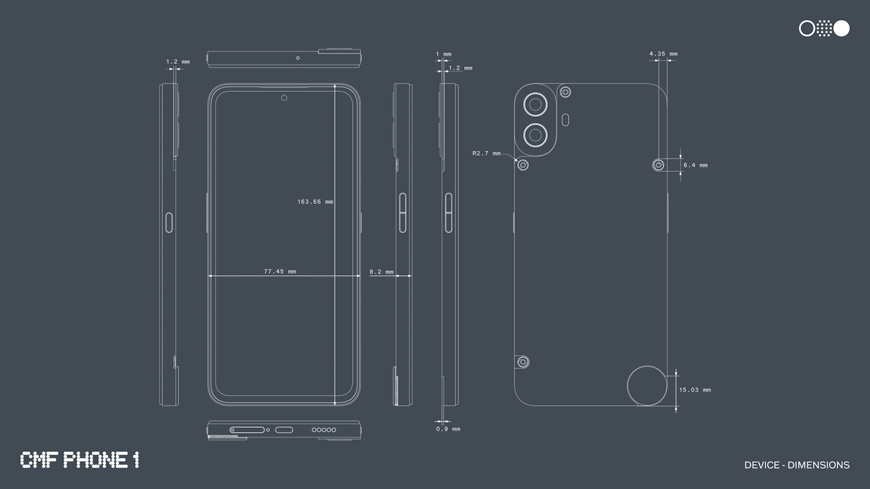 CMF Phone 1 device dimensions render