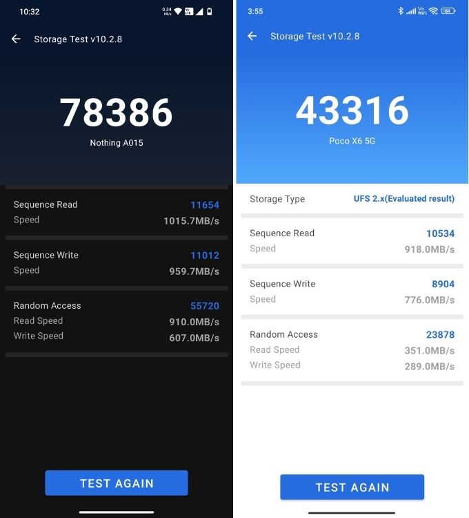 CMF Phone 1 vs POCO X6 AnTuTu Storage Test