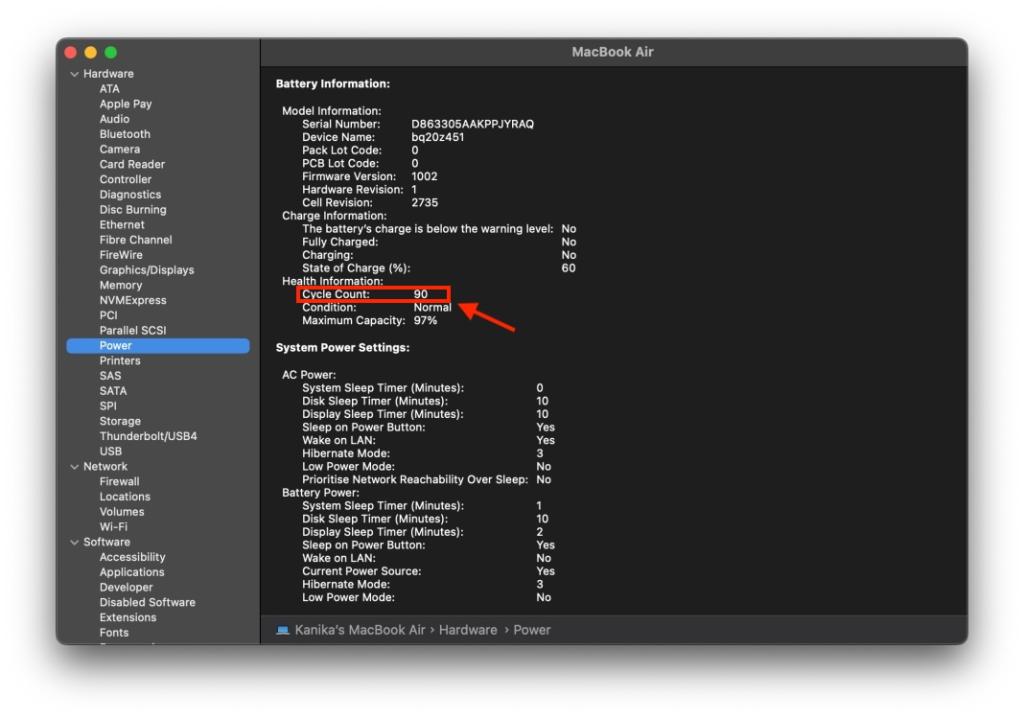 Check Battery Cycle Count on MacBook