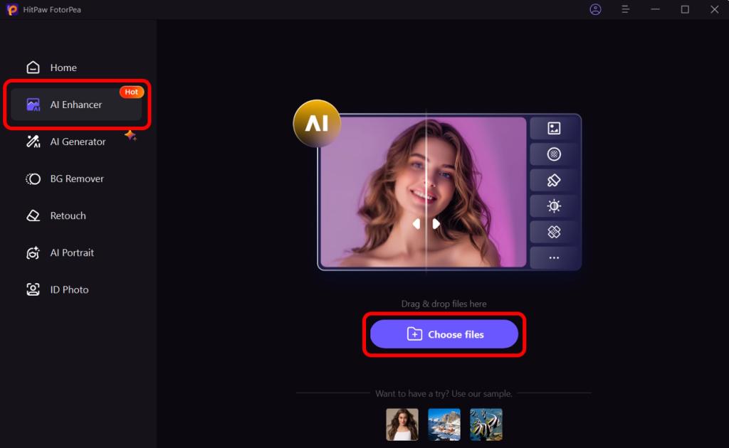 Choose files button in HitPaw FotorPea