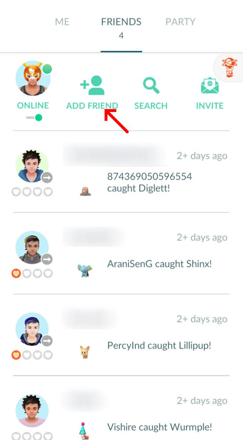 Click on the add friend button to get to the window where you add the friends code in Pokemon GO