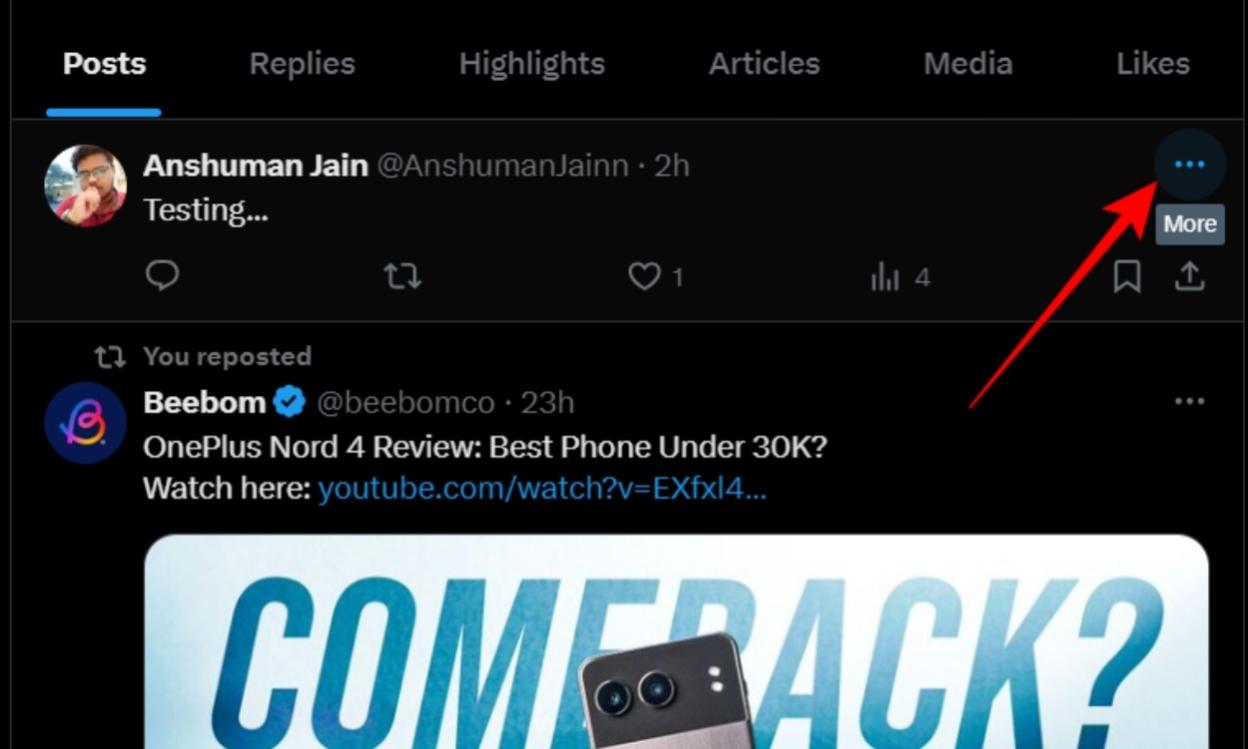 Click the Three Dot Menu on Twitter