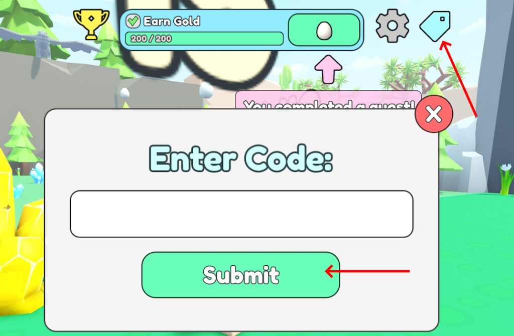 Codes Redeem option in Collect All Pets