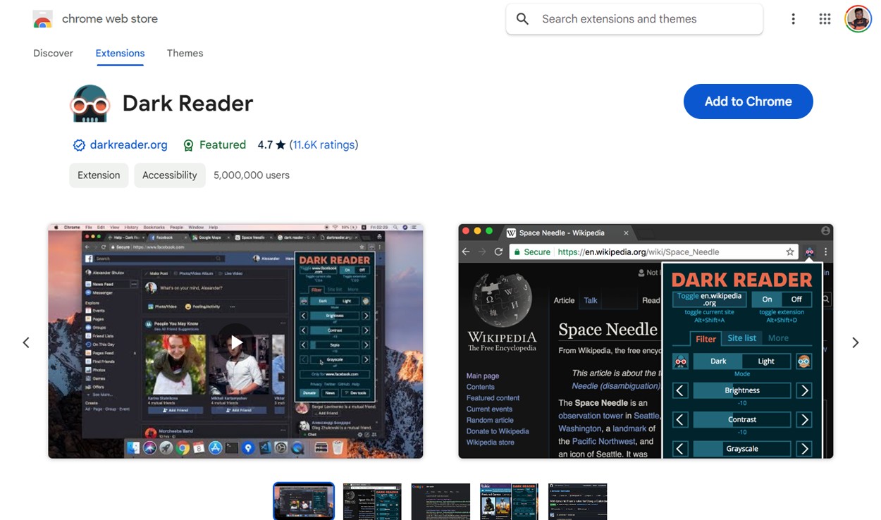 Dark Reader add to Chrome