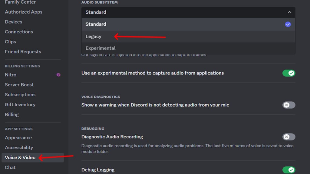 Discord Audio Subsystem to Legacy