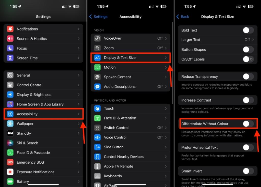 Display and text Size section in iPhone Settings